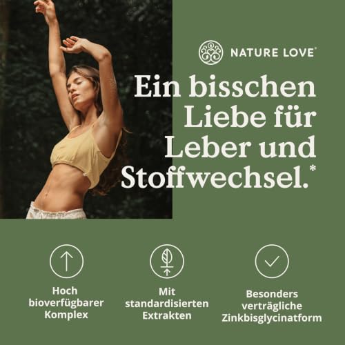 NATURE LOVE Leber Komplex - 120 Kapseln - 80% Silymarin, Cholin & Zink