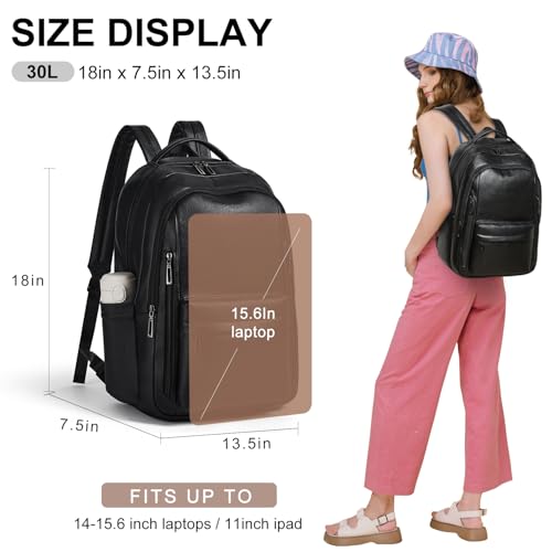 LATMAP Backpack Purse for Women Men Faux Leather Backpack, Travel Work Laptop Back Pack Teacher Bookbag fits 15.6" Laptop, Black — view 4