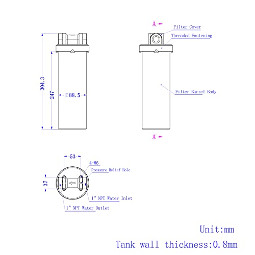 Intbuying Heavy Duty Water Filter Shell Housing Whole House Water Purification Of 304 Stainless Steel -10 Inch Filter 1 Inch Npt Inlet And Outlet With Bracket And Wrench Pin #TOP5