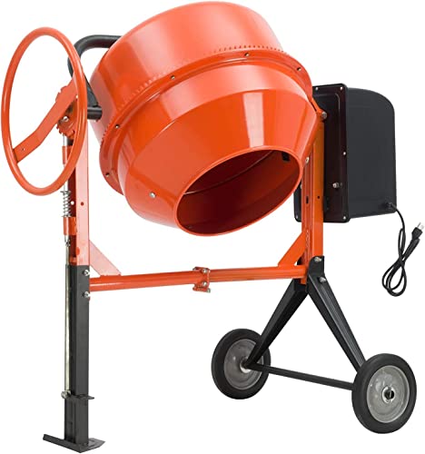 TABU Electric Cement Mixer, 5.0 Cu Ft Portable Concrete Mixer, Mortar Mixing for Stucco/Seeds, Freestanding Cement Mixing Tools with Wheels for Stucco