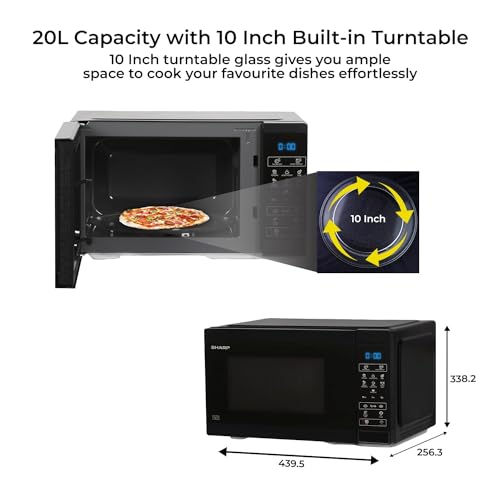 Image of SHARP 20L Solo Microwave Oven (R220KNK, Black, Ceramic Cavity, Digital Display, One-Touch Start)
