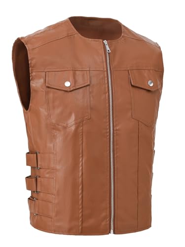 Image of Idopy Men`s Biker Motorcycle Faux Leather Vest Sleeveless Jacket