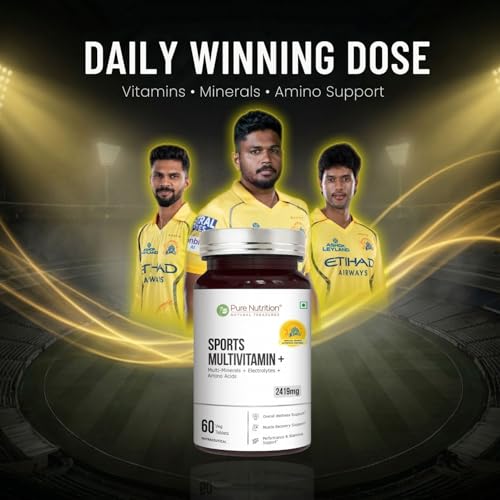 Image of Pure Nutrition Sports Multivitamin+ 2419mg | Multivitamin Tablets for Men & Women with Multiminerals, Electrolytes & Amino Acids | Supports Energy, Performance, Stamina & Muscle Recovery | 60 Veg Tablets