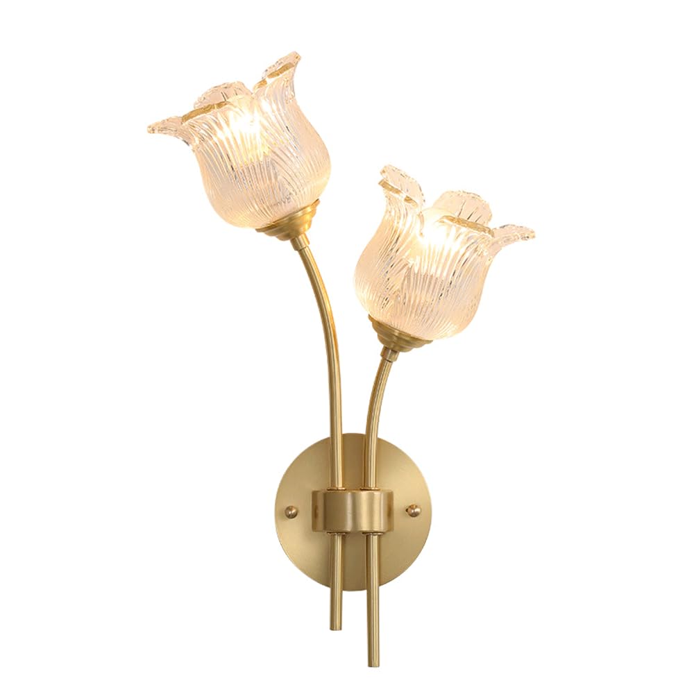 Elksdut Floral Wall Mount Lamp 2 Heads Copper Wall Sconce Light Indoor Decoration Wall Lamp In Glass For Hotel Bedside Living Room Restaurant Flowers Sconces Cream Style Wall Lamps