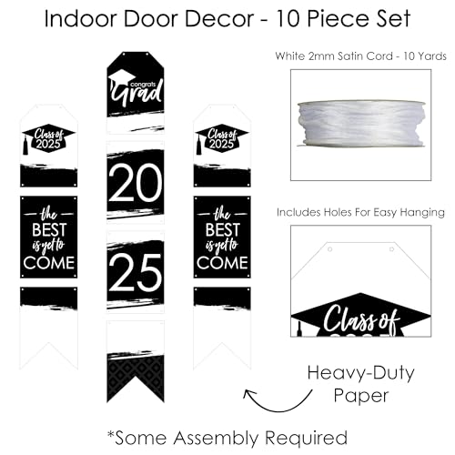 Big Dot of Happiness Black and White Grad - Best is Yet to Come - Hanging Vertical Paper Door Banners - 2025 Black and White Graduation Party Wall Decoration Kit - Indoor Door Decor