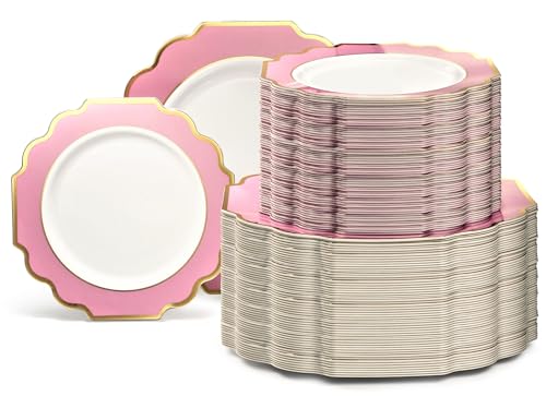 OCCASIONS 240 Set Fancy Scalloped Disposable Plastic Plates for 120 Guests