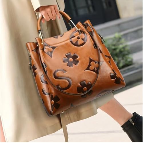 Floral Embossed Handbag,Women's Floral Embossed Tote Bag,Bucket Purse Top Handle Crossbody Clutch,Designer Handbag for Women2