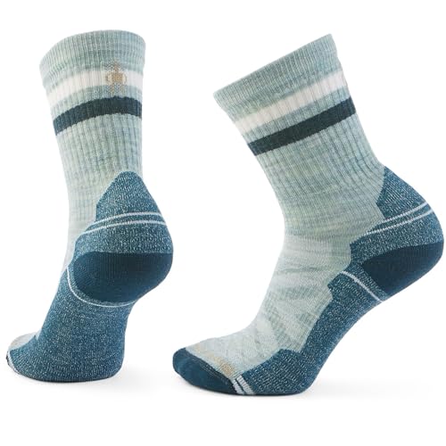 Smartwool Womens Hike Light Cushion Tube Stripe Crew Socks Frosty Green Medium
