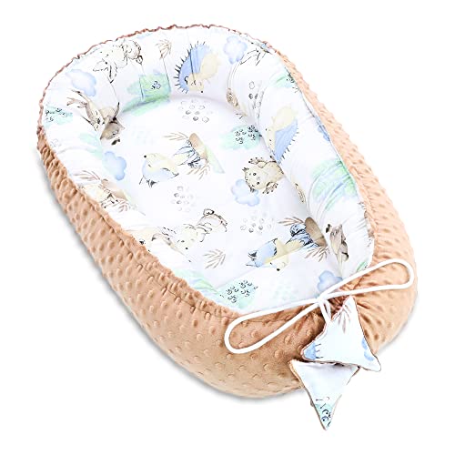 Réducteur Lit Bébé 90x50 cm - Matelas Cocoon Cale Bebe pour Lit Baby Nest Coton avec Minky Hérisson Kaki