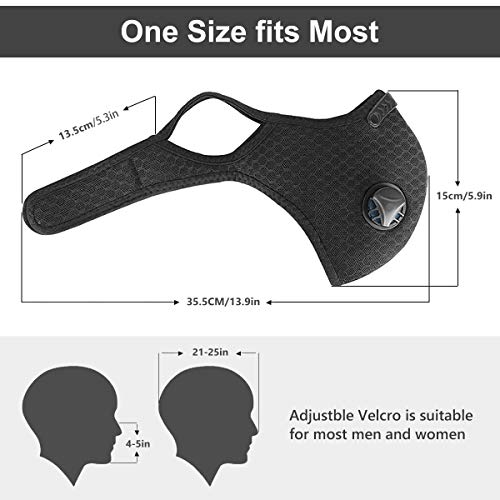 FamBrow Dust Mask with Filters, Washable Sports Face Mask with Breathing Valve & 6 Filters for Adults Running, Cycling, Allergy, Woodworking, Mowing, Outdoor Activities (Black)