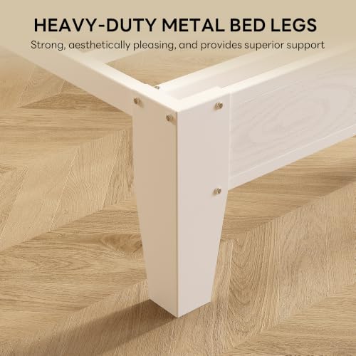 Image of LIKIMIO Queen Bed Frames, PU Leather Storage Headboard with Charging Station, Solid and Stable, Noise Free, No Box Spring Needed, Easy Assembly, White