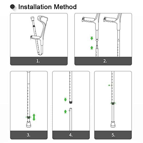 Muleta de antebrazo ajustable con agarre ergonómico y reposabrazos en forma de U, muleta médica de aluminio para adultos, diseño de puño abierto, rango de altura 140-185 cm, ligero y duradero (1 par)