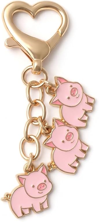 Pig Keychain Animal Keychains Bag Charms for Women with Three Little Pigs and Heart Hook, Cute Key Chains Gifts for Girls, Friends,Son,Students