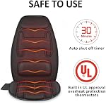Snailax Coussin de siège de massage avec chaleur - Pad supplémentaire de soutien en mousse mémoire dans le cou et Lumbar,10 Moteurs de massage à vibrations, 2 Niveaux de chaleur, coussin de chaise de masseur arrière pour le dos