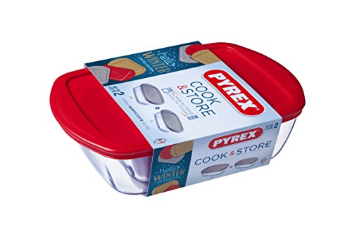 Pyrex Cook & Store – Set of 2 Dishes with Lid 2.5 L and 1.1 Litre Lid Random Color