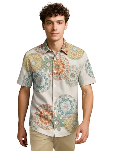 Image of BULLMER Trendy Regular Fit Cotton Blend Printed Casual Half Sleeve Shirt for Men | Stylish Mens Casual Shirts | Shirts for Men