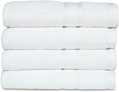 Casa Lino Juego de 4 toallas de baño económicas 100% algodón, superabsorbentes, de secado rápido, calidad de hotel, para el hogar y uso diario,