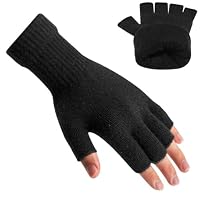 Alpaca Wool Fingerless Gloves for Men Women Double-Layer Winter Gloves Warm Windproof Knitted for Typing Driving