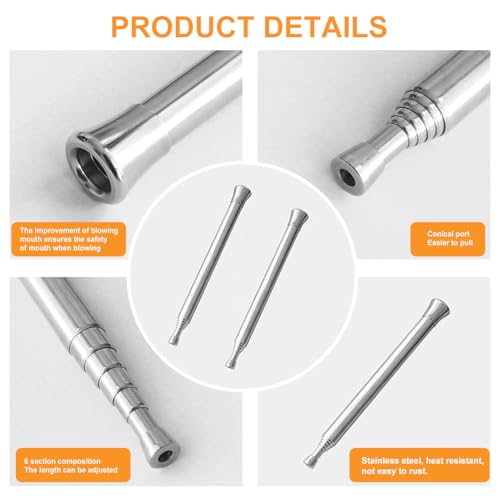 Blow Fire Tube, Blasrohr Feuer, 2 Stück Teleskop Schlag Feuerrohr, Outdoor-Feuerrohr, Feuerblasrohr Tragbares, Blow Fire Tube Edelstahl, Taschen-Feuerbalg für Outdoor Wandern Camping Picknick Grill