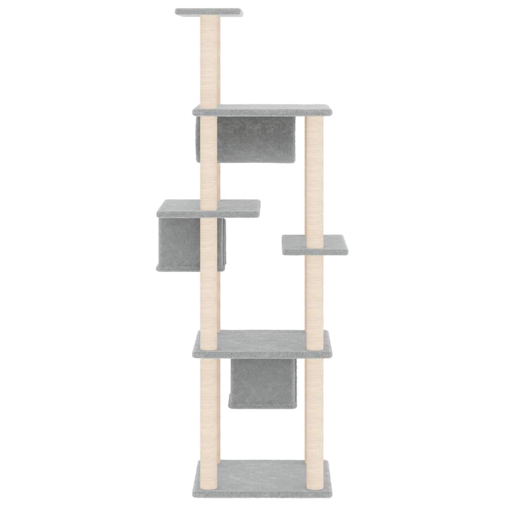 Rascador para gatos con columna rascadora de sisal, gris claro, 169 cm, árbol de escalada con cueva, hamaca, plataforma de descanso y felpa, muebles rascadores para interior salón, cuidado de