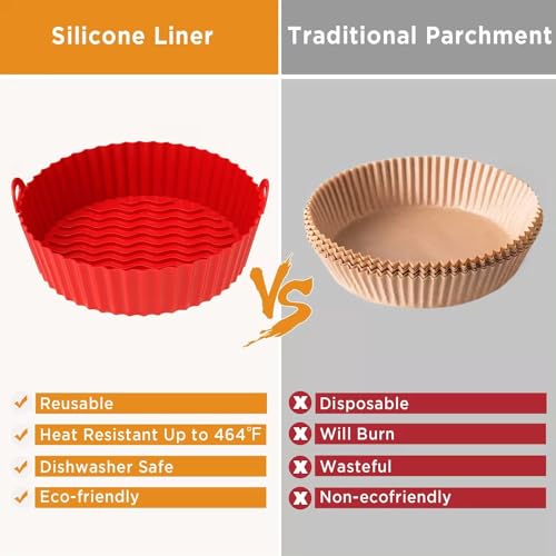 Image of Air Fryer Silicone Round Shape Liners Basket Reusable Baking Tray Cooking Parchment Liner Paper Bowl Oven Accessories Ideal for Home (Top 6.5in / Bottom 5.5in) (Pack of 4)