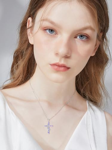WINNICACA Cross Necklace for Women 925 Sterling Silver Butterfly Pendant Necklace Blue/White/Purple/Pink Opal Jewelry Gifts for Women Her Wife Girlfriend Birthday Mothers Day Gifts3