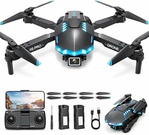 Drohne mit Kamera 1080P für Kinder Anfänger, Bürstenlosem Motor RC Quadcopter, Start mit einem Knopf/35 Min Lange Flugzeit/Höhenhaltung, Spielzeug und Geschenke für Jungen (Blau)