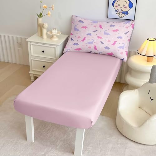 Image of 4 Piece Toddler Dinosaur Bedding Set for Girls,Pink Dino Toddler Comforter Sets Soft Bed Set Include Comforter,Fitted Sheet,Flat Top Sheet and Pillowcase,Bed in A Bag for Bedroom