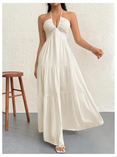 Image of SHENHE Women's Deep V Neck Backless Halter Flowy Dress