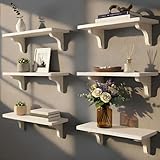Willowy Real Wood White Bedroom Shelves - 17 inch (6 Pack) - Easy to Install, Template and Video Included - Shelves for Wall, Estantes para Cuartos, White Shelf, Long Wall Shelf