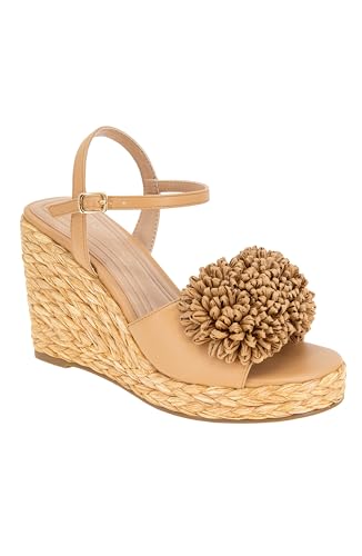 Image of BCBGeneration Erika wedge with pom-pom upper, Tan