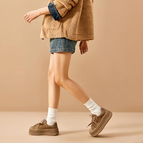 Image of BEAU TODAY Platform White Sneakers for Women,Leather Casual Tennis Shoes