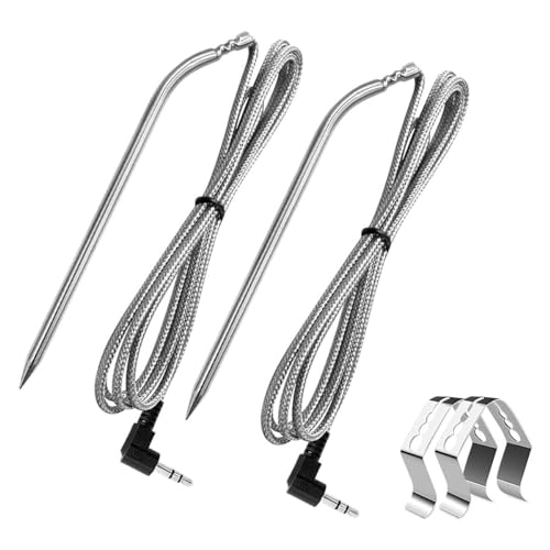 2 Pack Replacement Part for Camp Chef Meat Probes, Smoker Grill Temperature Sensor, Pellet Grills Accessories with Stainless Steel Probe Clip 2 PCS