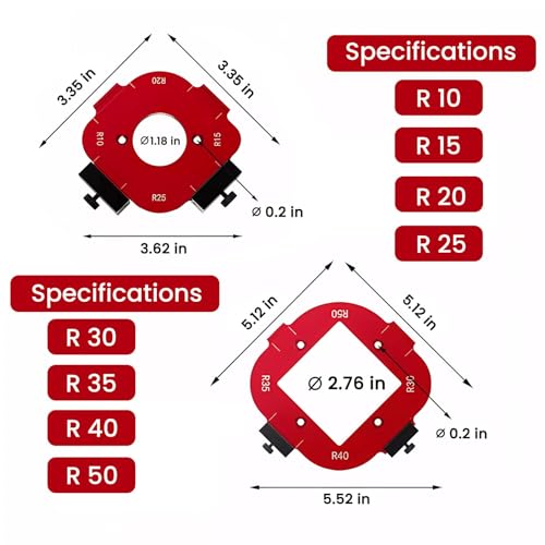 Image of 2-Piece 4-in-1 Rounded Corner Router Template, Aluminium Alloy Edge Guide Radius Template, Complete with 4 milling Cutters, for Woodworking Applications Rounded Corner arc Cutting and DIY Project
