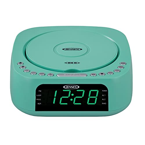 Jensen Teal Modern Home Audio Cd Player Tabletop Stereo Dual Alarm Clock Digital Fm Radio | Top-Loading Cd/Mp3/Wma Player | Usb Charging Port 2.1A | Headphone Jack | 0.9 Display Green Led #TOP1