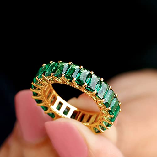 Lab Created Emerald Octagon Eternity Anniversary Ring | 3X5 Mm |Aaaa Quality, 14K Yellow Gold, Size:us 7.50 #TOP4