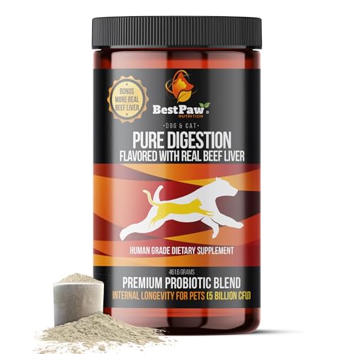Dog & Cat Premium Probiotic Prebiotic & Digestive Enzymes 5 Billion CFU Organic Turmeric Coconut Oil Pure Pumpkin & Kelp for Healthy Bowels Gut & UTIs Beef Liver Flavor