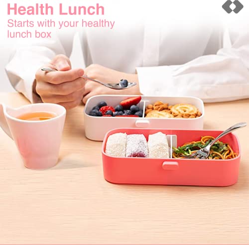 Sarz Bento Lunch Box For Kids- With 2 Containers And 4 Compartments, Girls Modern Stackable Cute Bento Lunch Box With Cutlery Set, Two Adjustable Dividers, Microwave And Dishwasher Safe (Pink) #TOP3