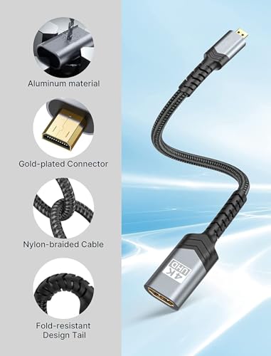 Image of 4K Micro HDMI Male to HDMI Female Adapter Converter Connector for Sony A6000, Raspberry Pi 4, GoPro Hero 7 and Other Sport Camera (Cable)