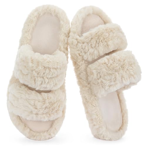 LUOZZY Fuzzy Sheepskin Slippers