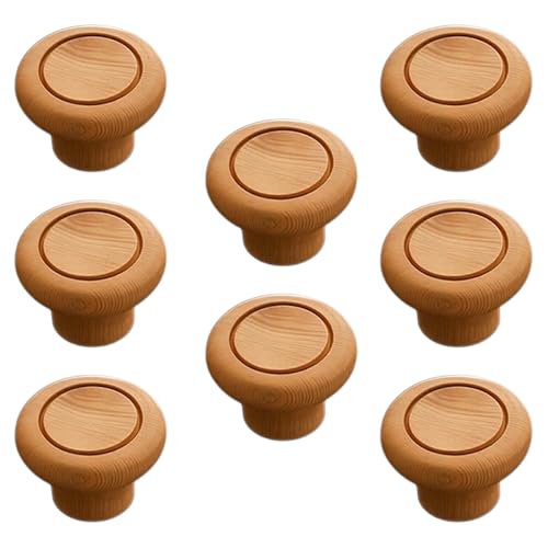 Image of 8 Piece Drawer Knobs for Kitchen- Door Knob for Cabinet, Cupboard & Dresser |Material-Steam Beech Wood, Natural Wood Finis| - 2 Inch-| 3 Years Warranty |