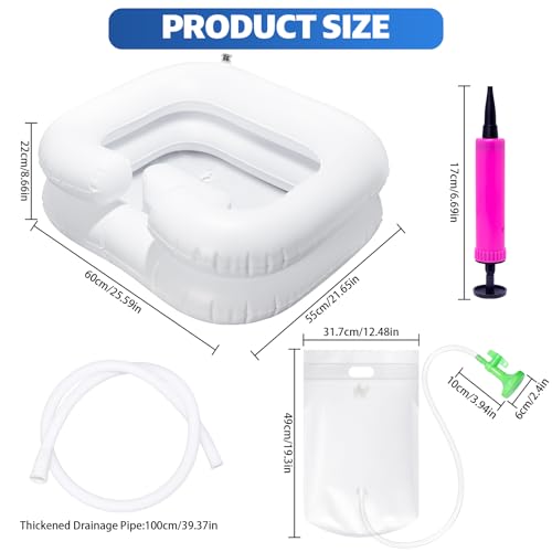 Aufblasbares Haarwaschbecken Hair Wash Basin for Bedridden, Duschkopf und Wasserbeutel, 1 Meter Langen Abflussschlauch und Luftpumpe. PVC,Faltbar für Schwangere, Verletzte und ältere Menschen.