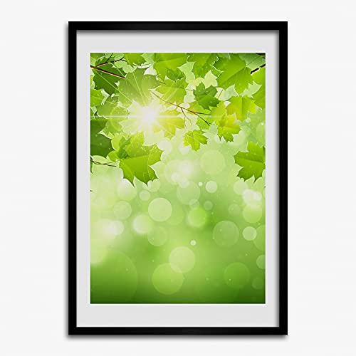 Tableau photo affiche feuilles vertes encadre 50x70 cm Tulup en bois moderne