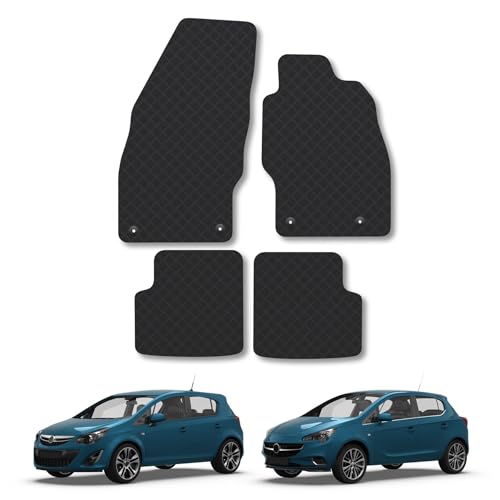 Image of Vauxhall Corsa D/E (2006-2019) Rubber Car Mats Accessories Tailored Fit Compatible Accessory Waterproof Protection Non-Slip Floor Mats Full Coverage Durable Front Rear Set Coverage with Clips