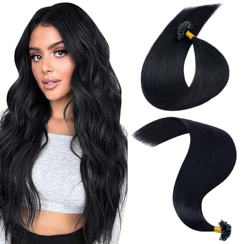 MY-LADY Keratin Bond Hair Extensions 20 Inch U Tip Pre Bonded Hair Extensions Real Human Hair Hot Fusion Invisible #1 Jet Black 25g