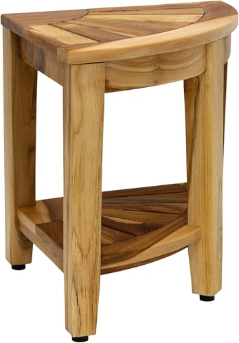 Image of AquaTeak Kai Clear-Shield Corner 15.5 inch Teak Shower Bench