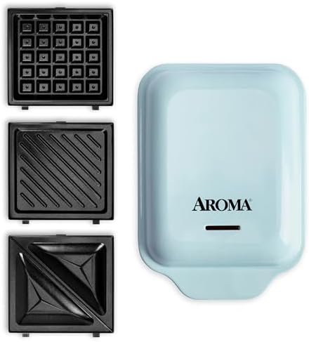 AROMA® 3-in-1 Panini Press, Sandwich Grill, and Waffle Maker with Removable Ceramic Coated Plates