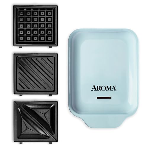 AROMA® 3-in-1 Panini Press, Sandwich Grill, and Waffle Maker with Removable Ceramic Coated Plates