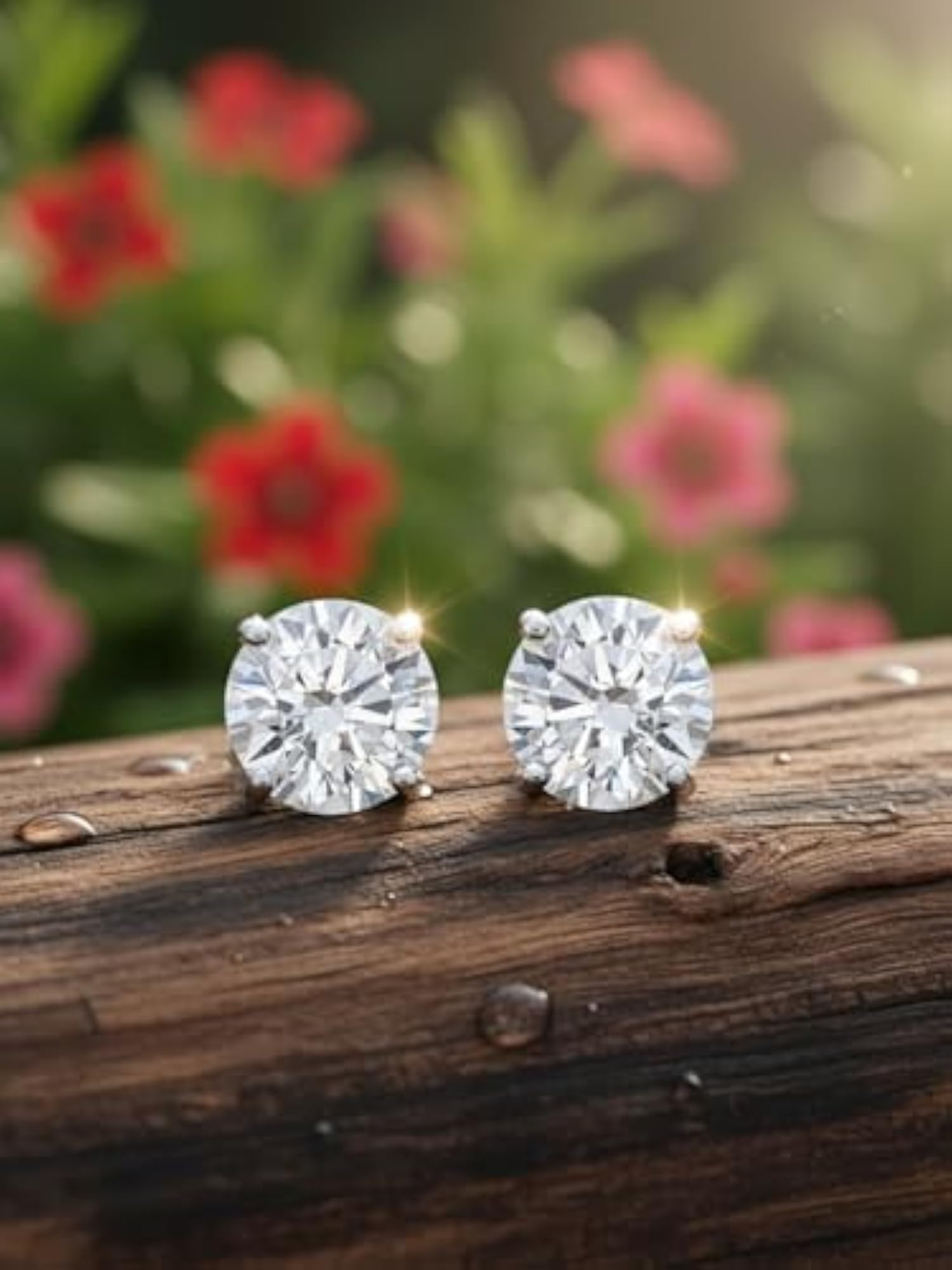 Women's 925 Sterling Silver 18kt Gold Plated Classic Chic CZ Solitaire Stud Earrings