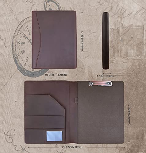 Azxcg Leather Portfolio Clipboard, Resume Padfolio Folder, Professional Business Organizer For A4 Notepad, A4 Writing Pad For Business/School/Office, Document Portfolio For Men/Women, Darkbrown #TOP2